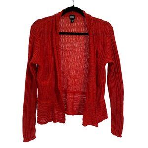 Eileen Fisher Loose‎ Knit Open Red Linen Cardigan Size L
